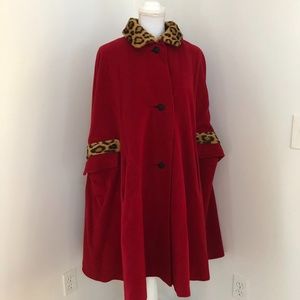 Vintage Christmas Red Cape with Leopard Fur Trim